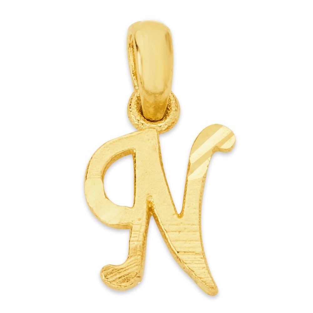 10k Real Solid Gold N Initial Charm Letter Jewelry